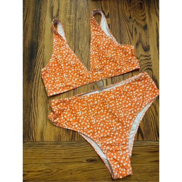 No Brand Other - Ditsy floral high waist orange bikini set size Large